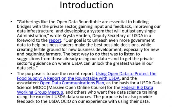 Story. USDA Data Science MOOC